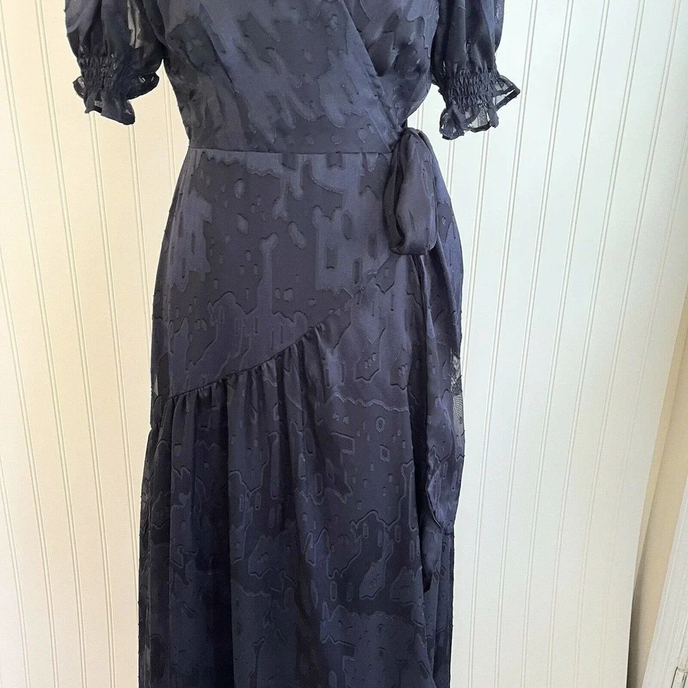 Hutch BHLDN Anthropologie Size Small Navy Blue Ruffle Wrap Dress Long Maxi $275 - Picture 5 of 11